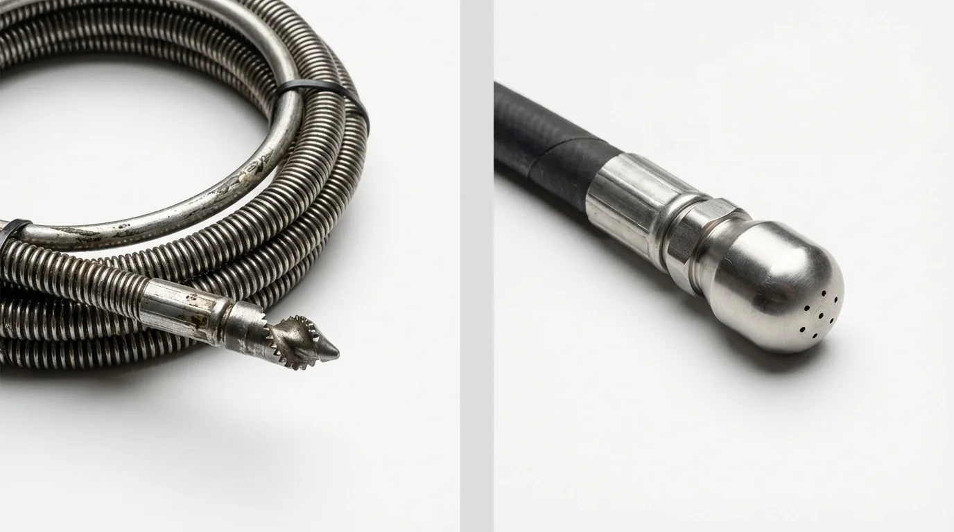 Drain snake cable and hydro jetting nozzle used for drain cleaning in Salem, OH