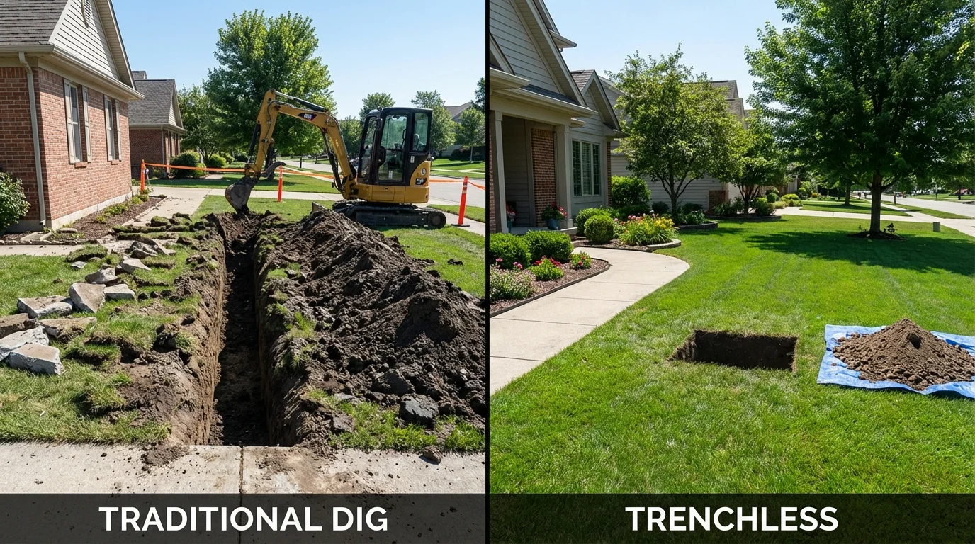 Trenchless sewer repair with minimal yard damage versus traditional excavation in Salem, OH